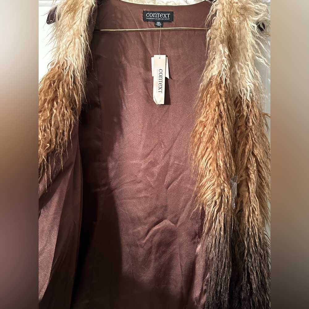 Ombré Shaggy Faux Fur Mob Wife Grunge Vest M Latte Gradient Boho Statement Layer - Picture 5 of 12